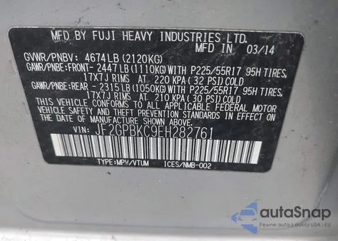 2014 Subaru Xv Crosstrek Hybrid 2.0I Touring from USA, damaged, VIN JF2GPBKC9EH282761